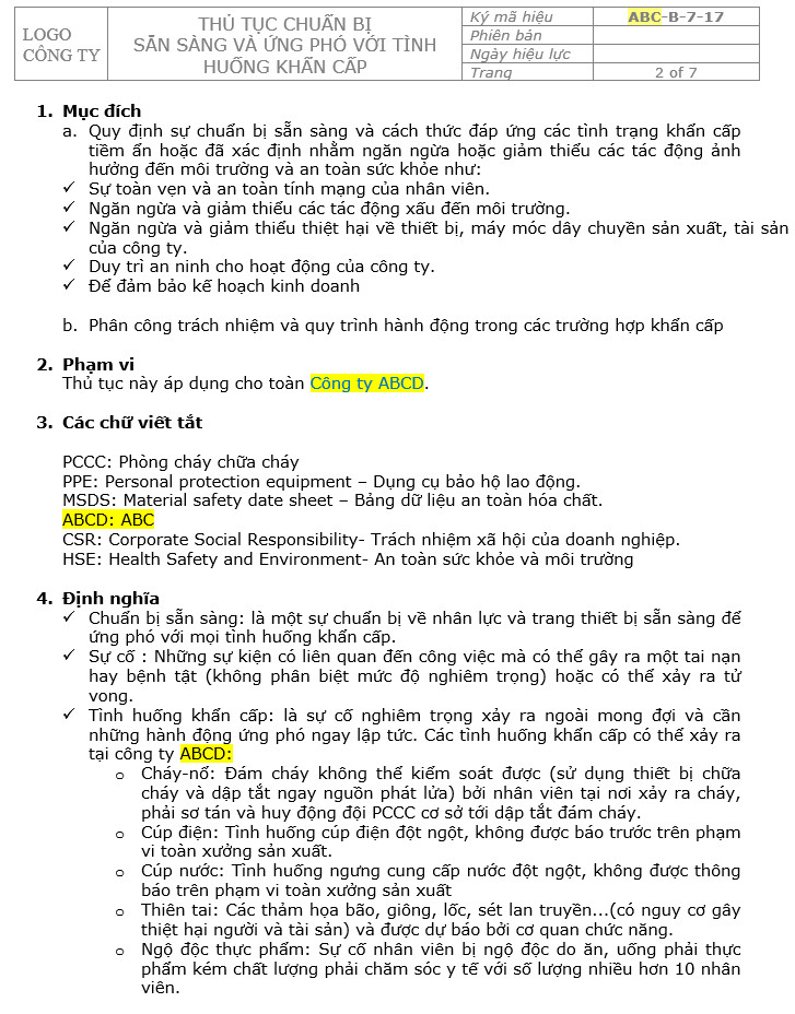 quy trình ứng phó sự cố khẩn cấp quy trình ứng phó sự cố khẩn cấp