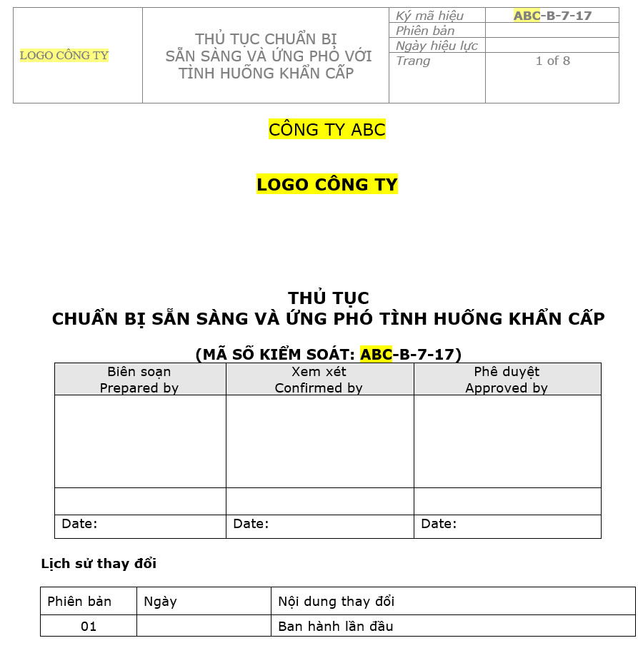 quy trình ứng phó sự cố khẩn cấp quy trình ứng phó sự cố khẩn cấp